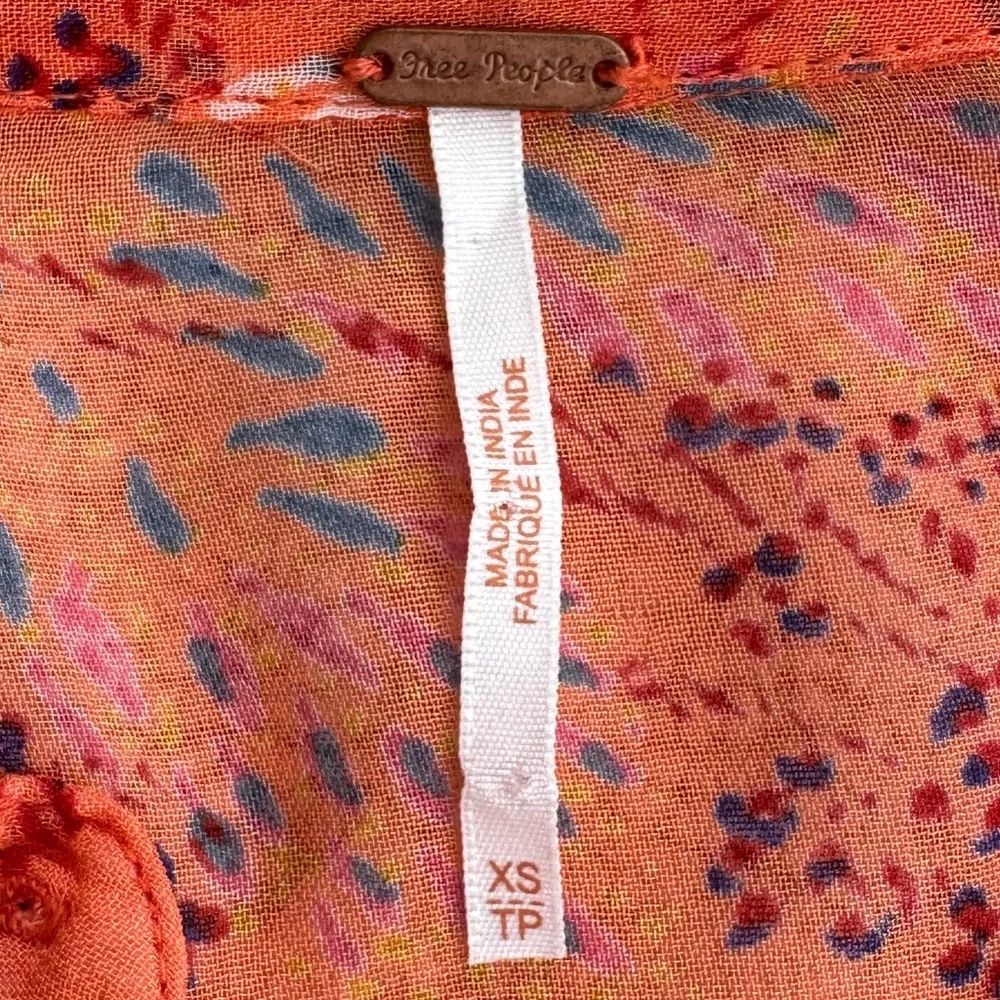 Free People Long Sleeve Smocked Mini Dress Orange XS Boho Festival Romantic